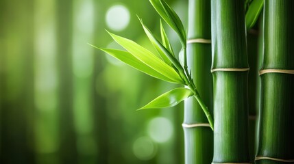 Lush green bamboo shoots and stems in a natural environment.
