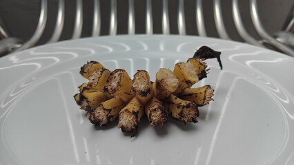 Banana stem on a plate