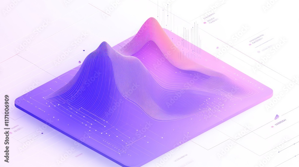 Poster Abstract 3D data visualization with peaks and valleys on a digital surface, representing growth or change.