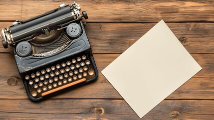 Used worn classic concept, A vintage typewriter rests on a wooden surface beside a blank sheet of paper, evoking nostalgia for classic writing.