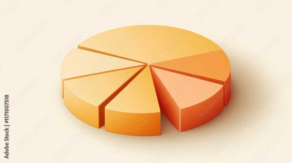 Poster 3D pie chart with seven segments, showing data visualization in orange and yellow tones.