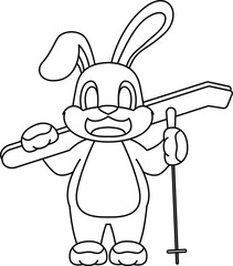 Rabbit Ski Skier Ski poles Animal Vector Graphic Art Illustration