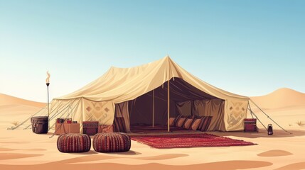 Arabian Desert Camp Tent With Furnishings And Decor