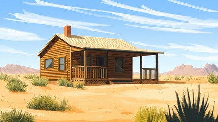 Fototapeta premium Wooden Cabin Stands Alone In A Desert Landscape