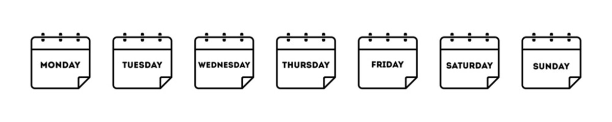 Simple planner week icon. Diary week sign. Days of the week icons in vector design style