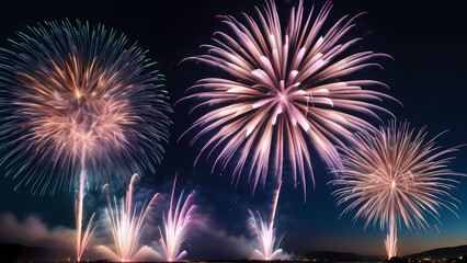 A vibrant and dynamic image of fireworks lighting up the night sky