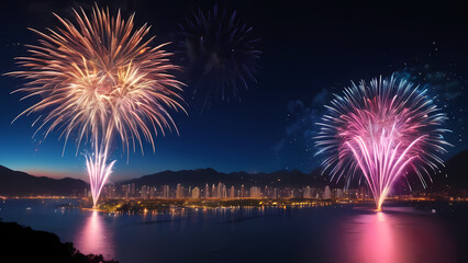 A vibrant and dynamic image of fireworks lighting up the night sky