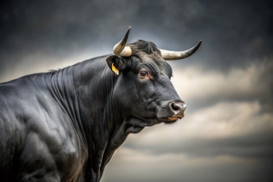 Minimalist Black Beefmaster Bull Silhouette - Powerful Cattle Stock Photo