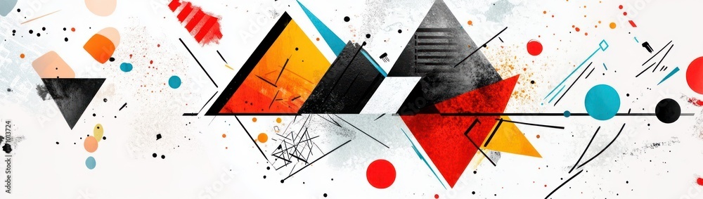 Poster abstract geometric composition: vibrant triangles and dynamic lines