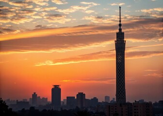 Obraz premium Minimalist Cairo Tower Skyline at Sunset, Egypt
