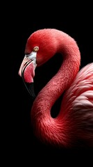 Fototapeta premium A pink flamingo standing in front of a black background