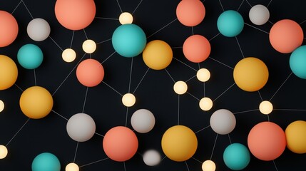 Execution Alternatives  Breakdown concept. Abstract colorful spheres with connecting lines on a dark background.