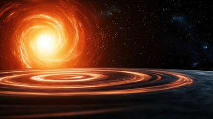 Fototapeta premium Execution Alternatives Breakdown concept. Vibrant cosmic swirl with a glowing sun in deep space.