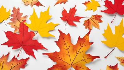 Fototapeta premium Maple leaves set on a white background yellow and red maple leaves