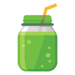 Glass Jar with Green Smoothie - Vector Illustration, Cartoon Clipart & Line Art Design.eps