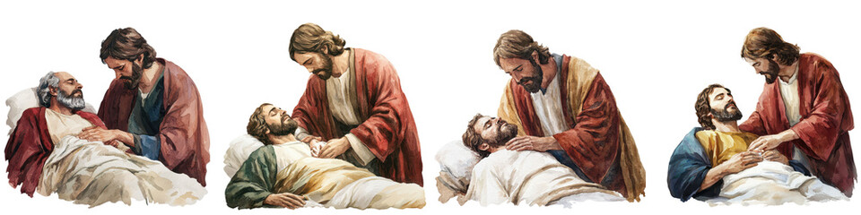 Fototapeta premium Jesus Healing the Sick in Detailed Vintage