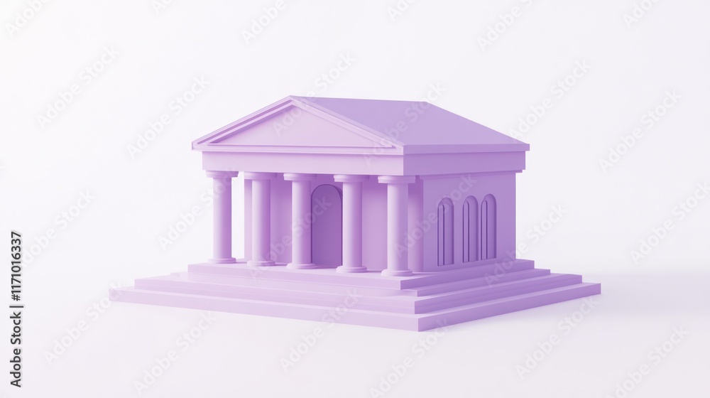 Poster lavender-colored minimalist 3d model of a classical building.