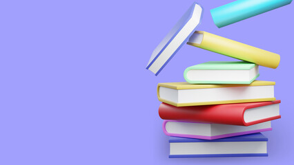 stack of colorful books isolated on banner with copy space