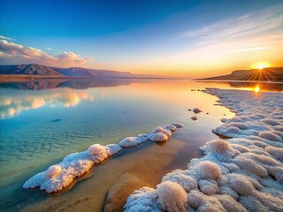 Obraz premium Minimalist Dead Sea Sunrise: Serene Beachscape at Dawn