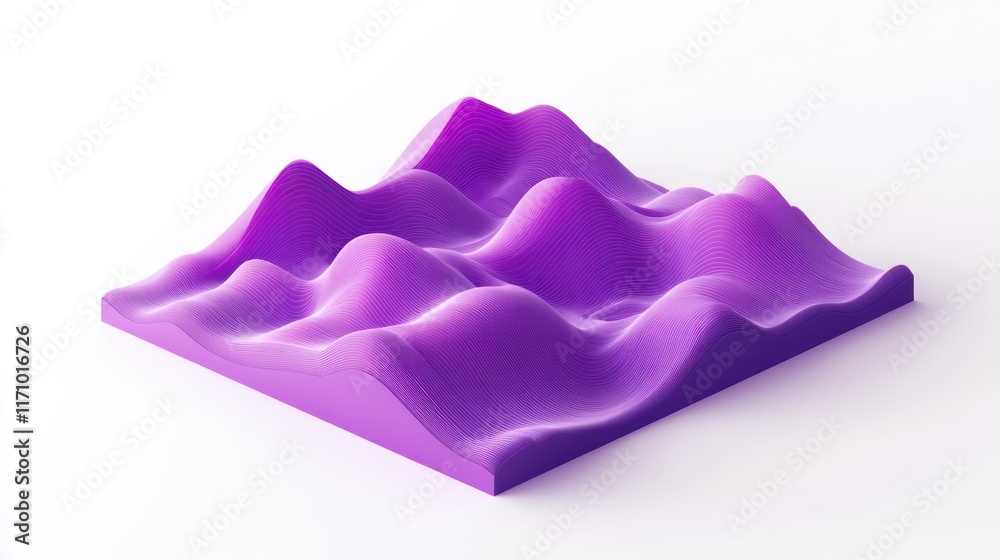 Poster Abstract purple 3D rendering of undulating surface, isolated on white background.