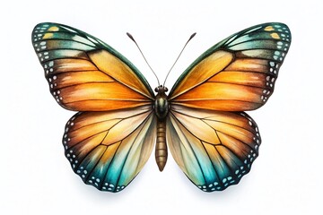 Obraz premium Minimalist Drawn Butterfly on White Background - Elegant Insect Art Stock Photo