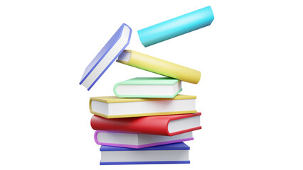 Stack of 3D render books insolated on PNG with no background