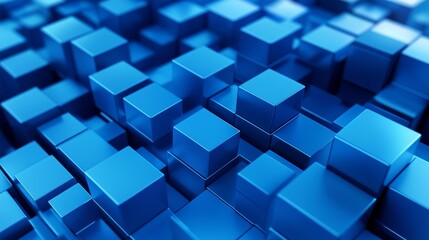 Detailed 3D rendering of a blue cubes background with a minimalist isometric perspective, featuring a sleek and modern design with vibrant hues and subtle depth effects