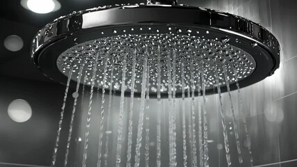 Modern showerhead design for luxurious water experience in contemporary bathroom environment, generative AI video
