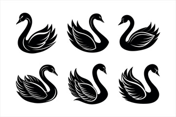 Elegant Black Swan Silhouettes Set vector icon design