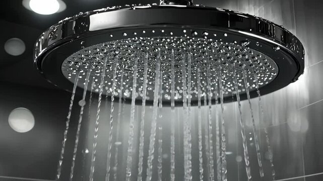 Modern showerhead design for luxurious water experience in contemporary bathroom environment, generative AI video