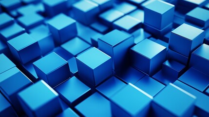 Detailed 3D rendering of a blue cubes background with a minimalist isometric perspective, featuring a sleek and modern design with vibrant hues and subtle depth effects.