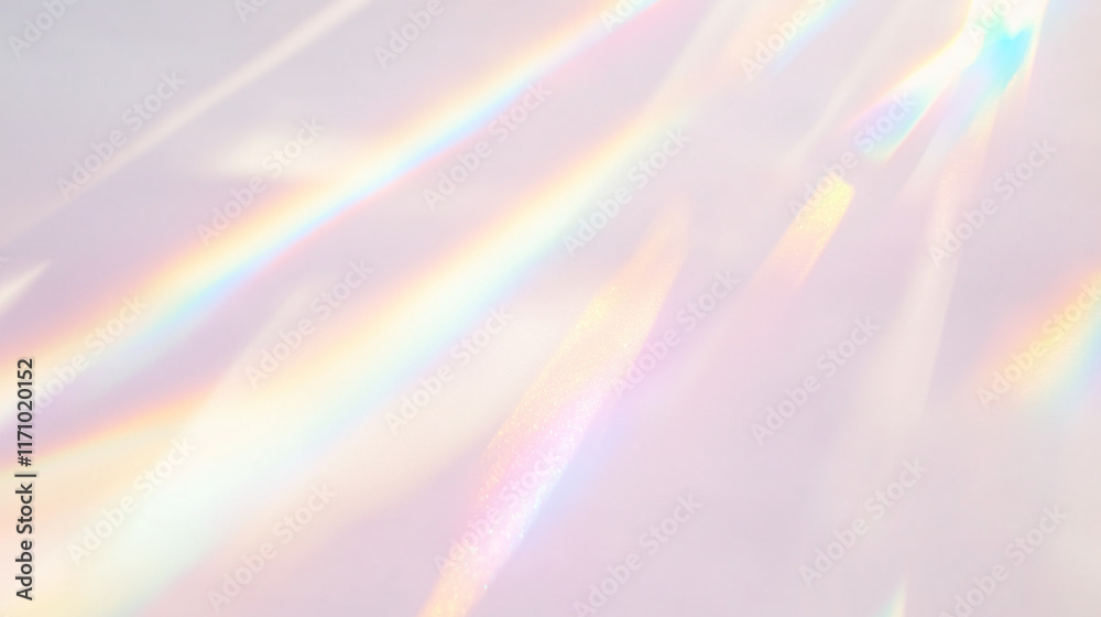 Wall mural holographic rainbow light refraction texture overlay with abstract soft bokeh effect on a transparen