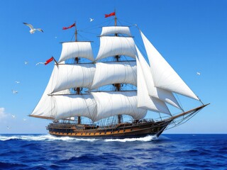 Majestic Sailing Ship on the Open Sea Wallpaper