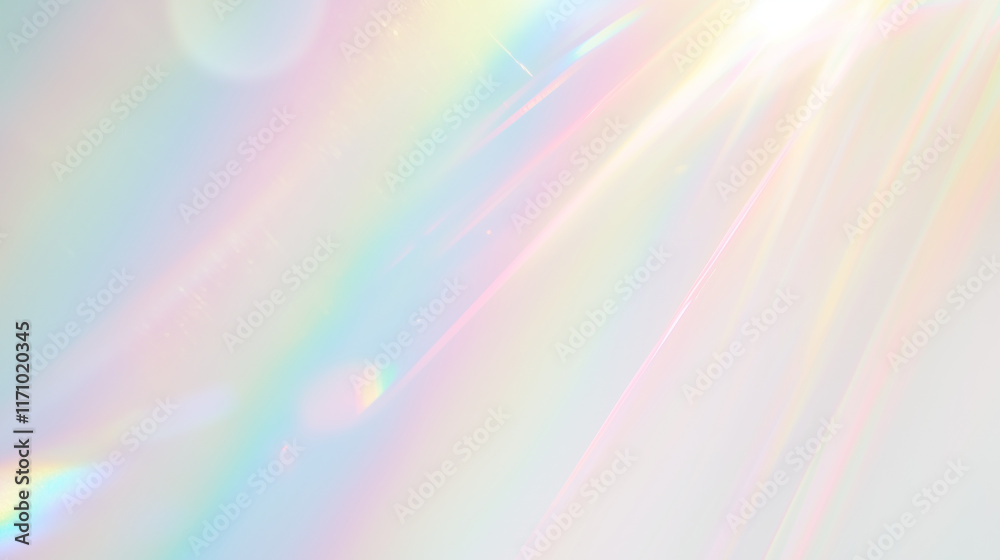 Wall mural holographic rainbow light refraction texture overlay with abstract soft bokeh effect on a transparen