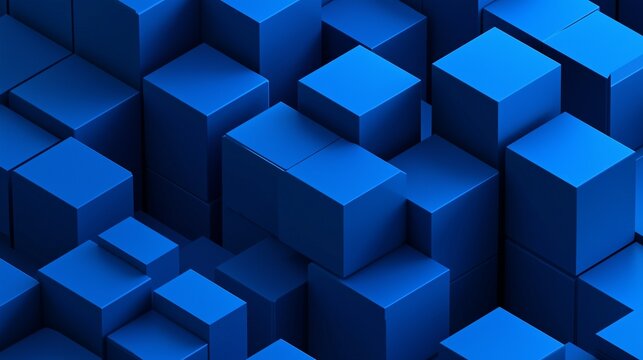 Fototapeta Detailed abstract illustration of cobalt blue 3D cubes arranged in an isometric perspective, with a modern, minimalist approach. The high-resolution image showcases the precision of the design.