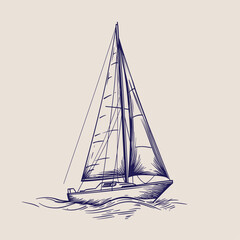 Detailed drawing of a sailboat with shaded sails.