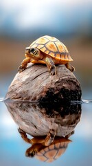Obraz premium A small turtle sitting on top of a rock in the water