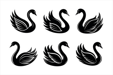 Elegant Black Swan Silhouettes Set vector icon design
