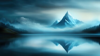 Develop a template featuring a serene mountain landscape to promote nature preservation, with ample copy space.