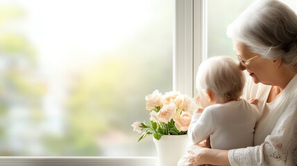 Develop a template highlighting elderly care, featuring a supportive scene with ample copy space.