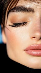 Fototapeta premium A close up of a woman's face with long eyelashes