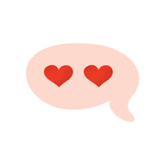 Speech bubble with two red hearts. Great for romantic messages, Valentine's Day stickers, and social media designs. Flat vector illustration isolated on white background.