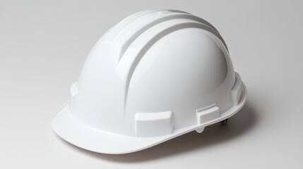 Fototapeta premium Closeup of a white hard hat on gray background, essential safety gear for industrial environments