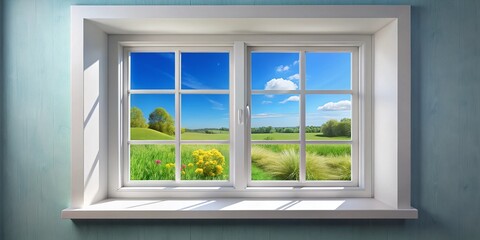 Fototapeta premium Minimalist White Double Pane Window with Copy Space - Bright Interior Design Stock Photo