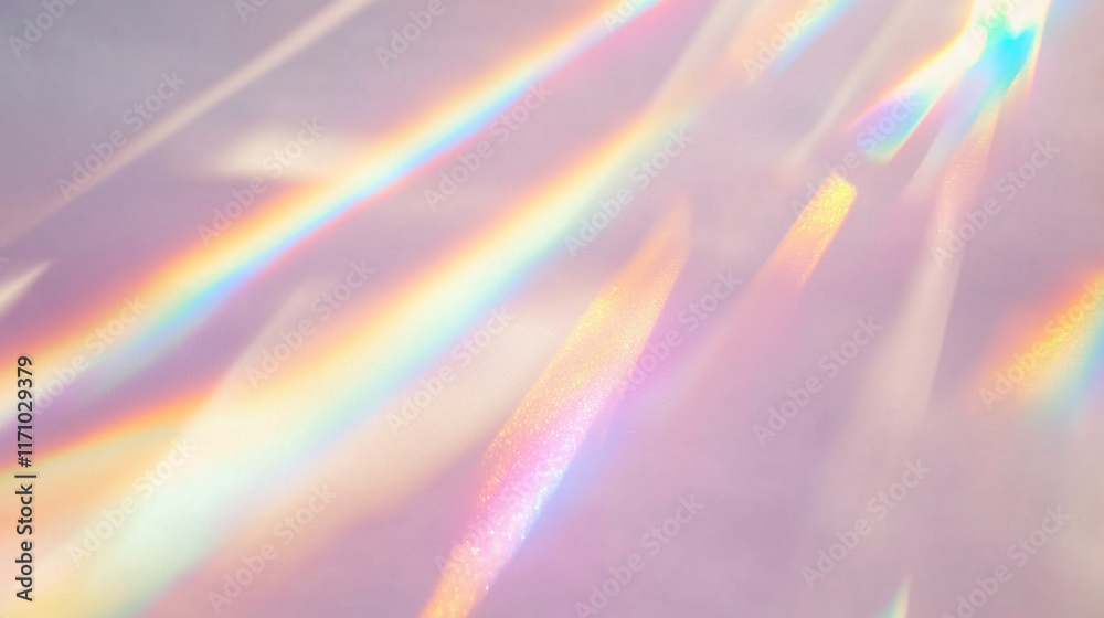 Wall mural holographic rainbow light refraction texture overlay with abstract soft bokeh and prizm effect on a 