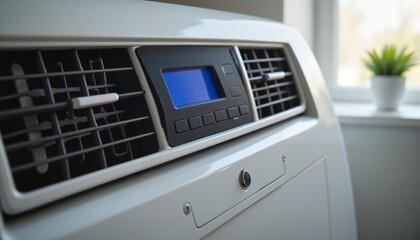 Air conditioning unit cooling with bright daylight, indoor comfort