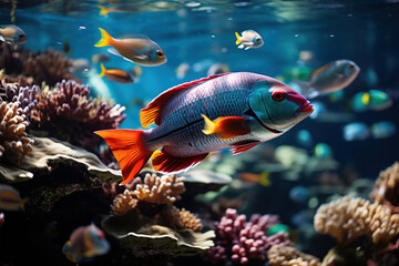 Obraz premium coral reefs and fish next to them,. 