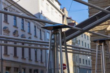 Heat emitter on an outdoor garden in the city