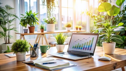 Fototapeta premium Modern Creative Workspace: SEO Data Analysis & Content Creation