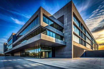 Fototapeta premium Modern Dark Grey Concrete Building Exterior Architectural Photography